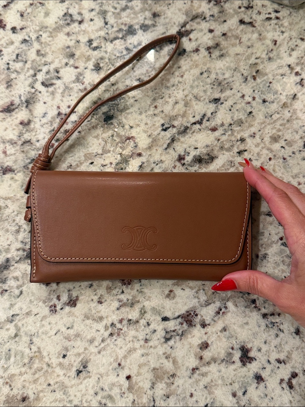 Celine Brown Leather Wristlet Clutch
